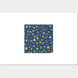 Colourful Constellation of Stars on Blue Background Posters and Art